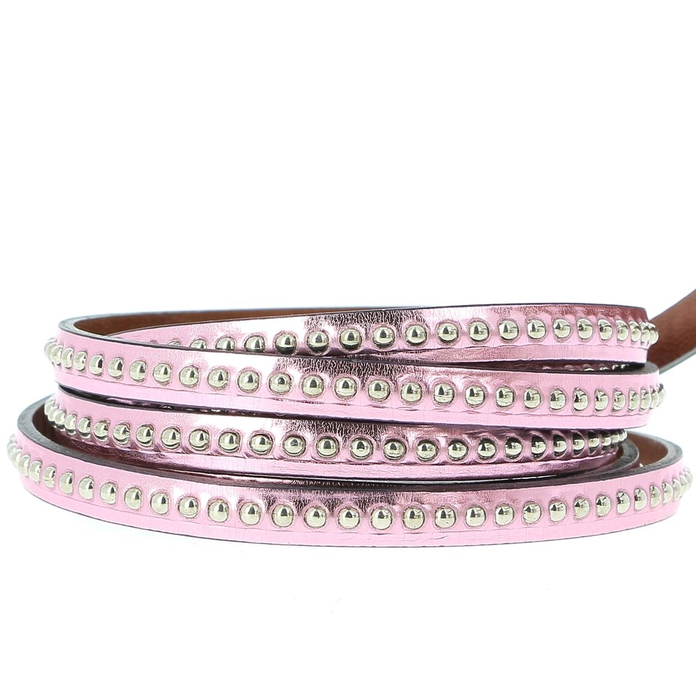 Lederen Spiegelbol Roze Metaal 06 mm met nikkelvrije kogelketting per 20 cm
