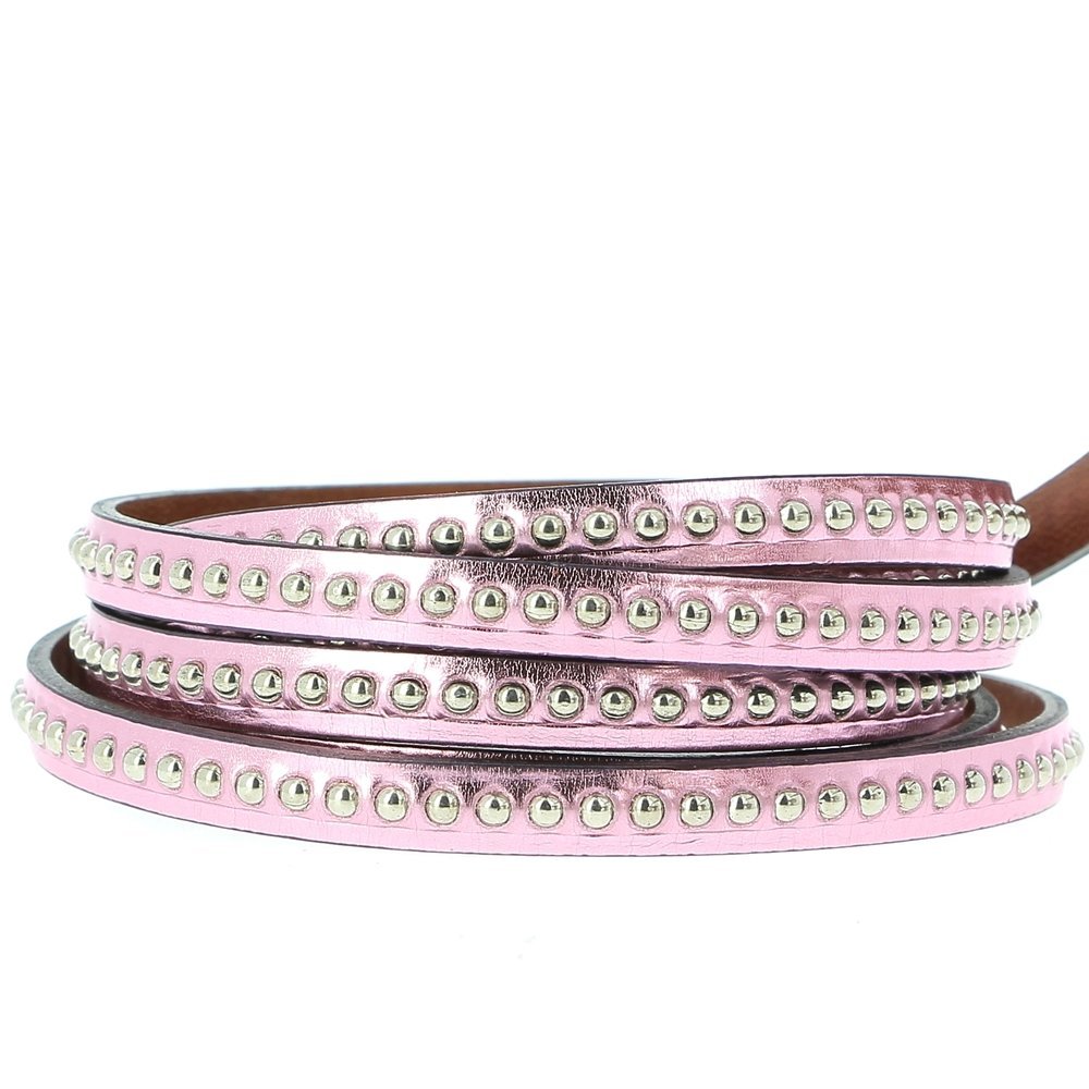 Lederen Spiegelbol Roze Metaal 06 mm met nikkelvrije kogelketting per 20 cm