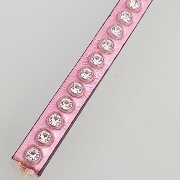 Leder Spiegel Roze Metaal 06 mm Swarovski Strass per 20 cm
