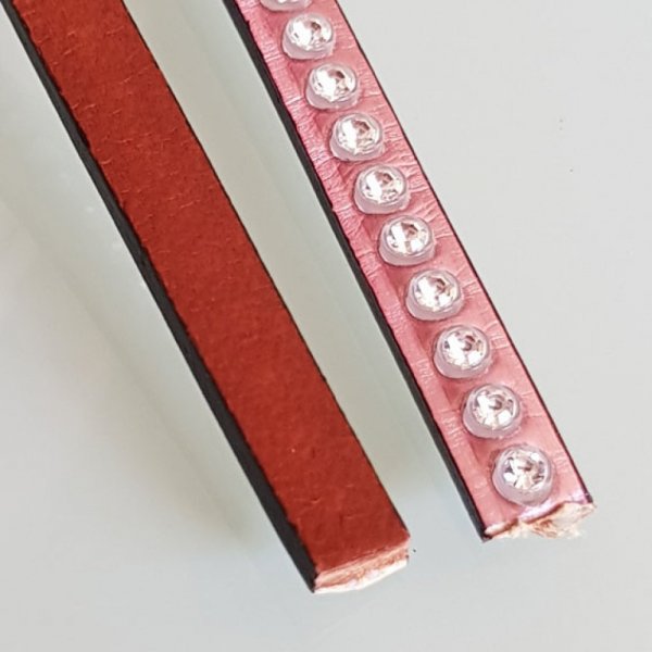 Leder Spiegel Roze Metaal 06 mm Swarovski Strass per 20 cm