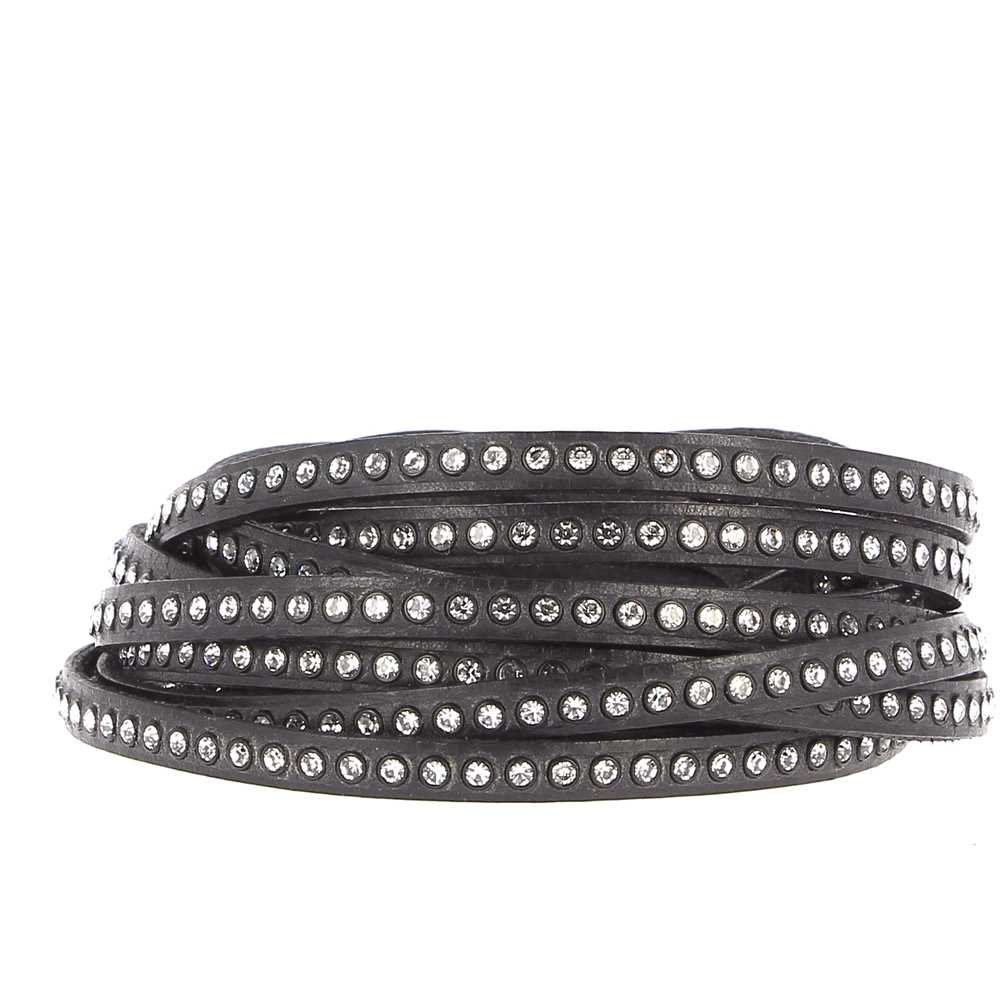 06 mm Zwart Leder Swarovski Strass per 20 cm