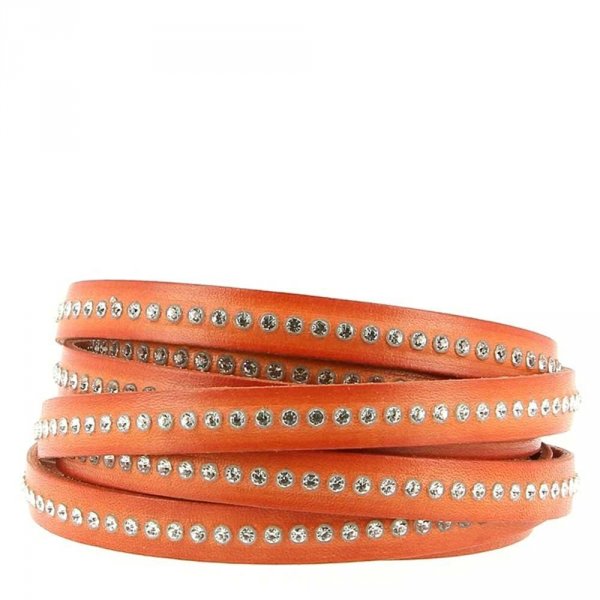 Oranje leer met 10 mm Swarovski strass per 20 cm