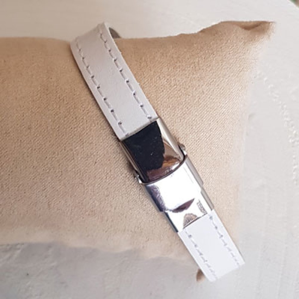 Wit kalfsleer 10 mm bij 20 cm Beige 2 draden genaaid