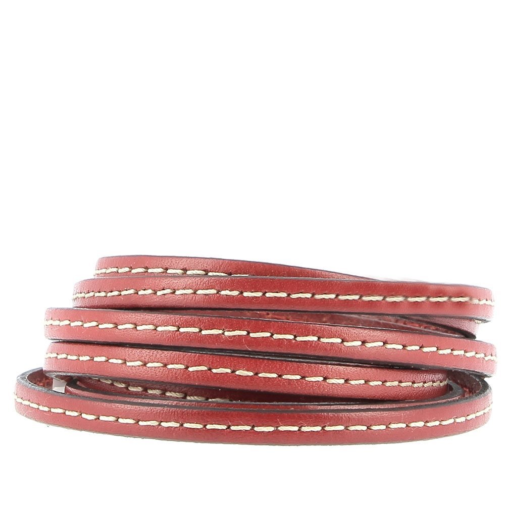 Rood kalfsleer 05 mm bij 20 cm Gestikt 1 witte draad