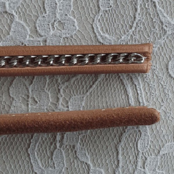 Natuurlijk Regaliz Leer 10 mm met Zilveren Ketting per 20 cm