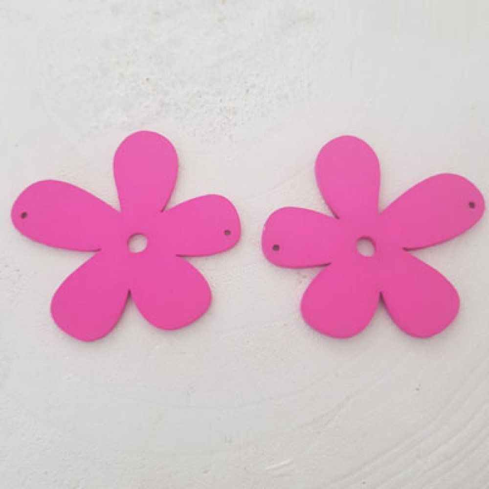Bloem Hout Hanger of Schakelaar 57 mm Fluorescerend Roze