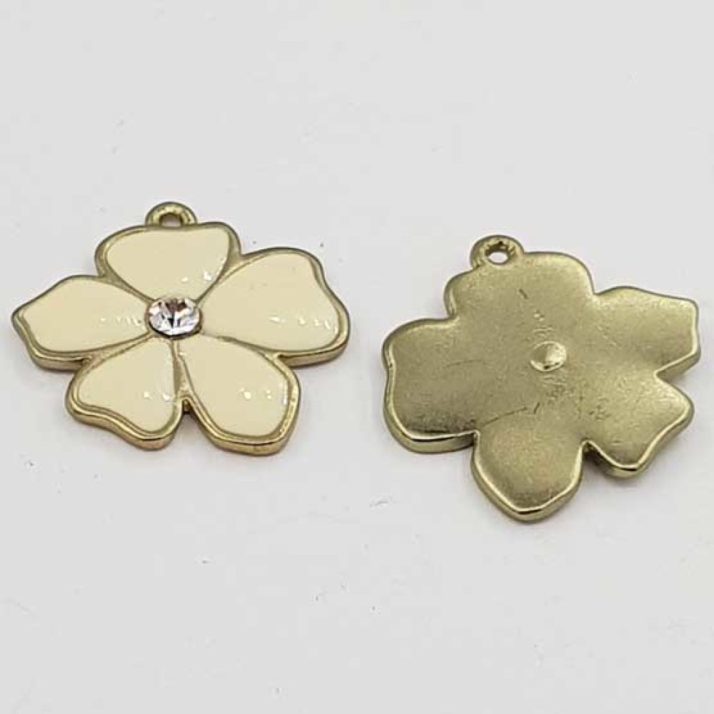 Geëmailleerde metalen bloem 25 mm Ivoor
