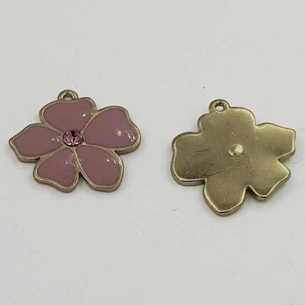 Metalen bloem email 25 mm paars