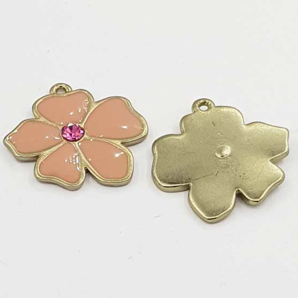 Metalen bloem email 25 mm Roze