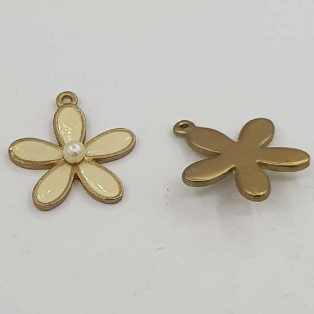 Geëmailleerde metalen bloem 26 mm Ivoor