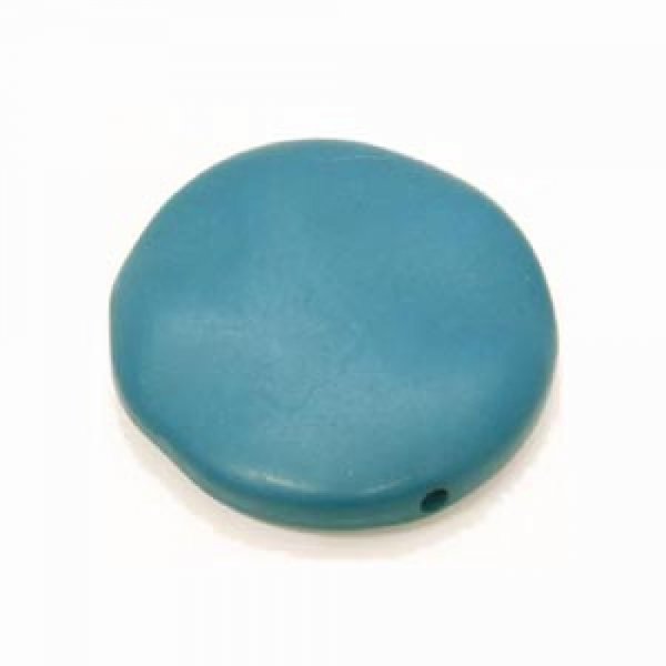 Galet plat r&eacute;sine rond 27 x 8 mm effet cuir Turquoise Fonc&eacute;