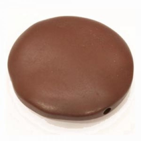 Galet plat r&eacute;sine rond 27 x 8 mm effet cuir Brun Fonc&eacute;