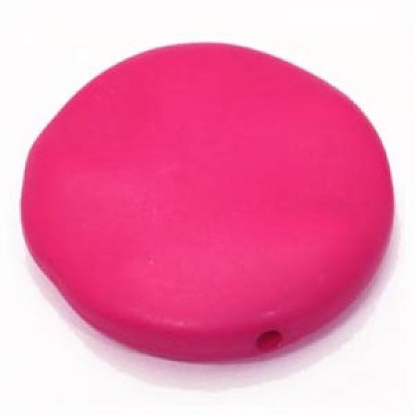 Galet plat r&eacute;sine rond 27 x 8 mm effet cuir Fushia
