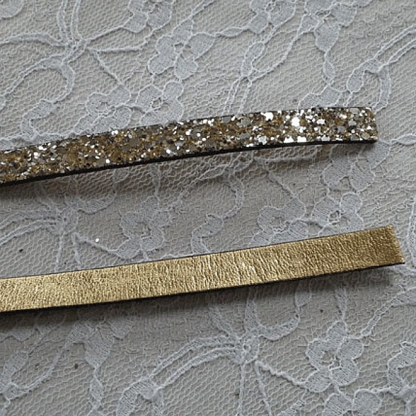 06 mm gouden glitterband met lederen voering per 20 cm