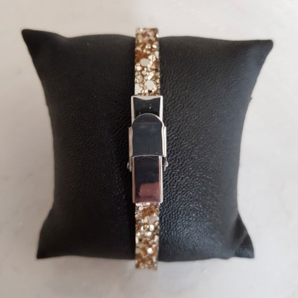 Zilveren glitterband 06 mm met leren voering per 20 cm