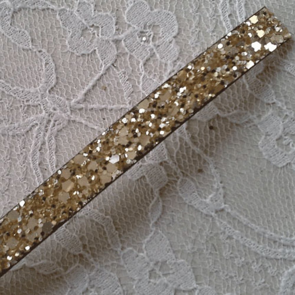 10 mm gouden glitterband met lederen voering per 20 cm