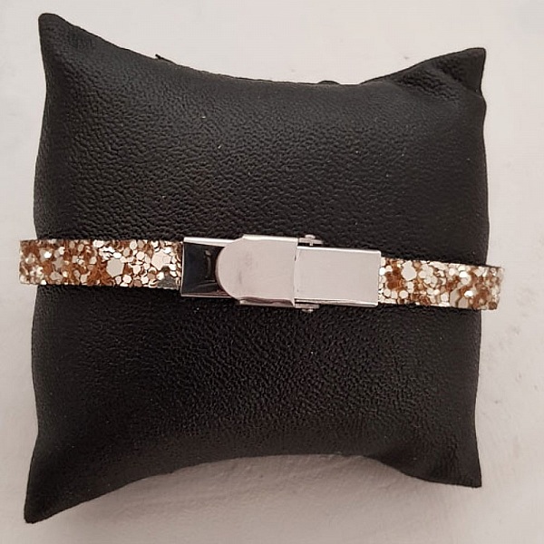 10 mm gouden glitterband met lederen voering per 20 cm