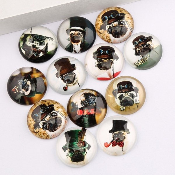 Set van 20 ronde glazen cabochons 25 mm Steampunk Dog