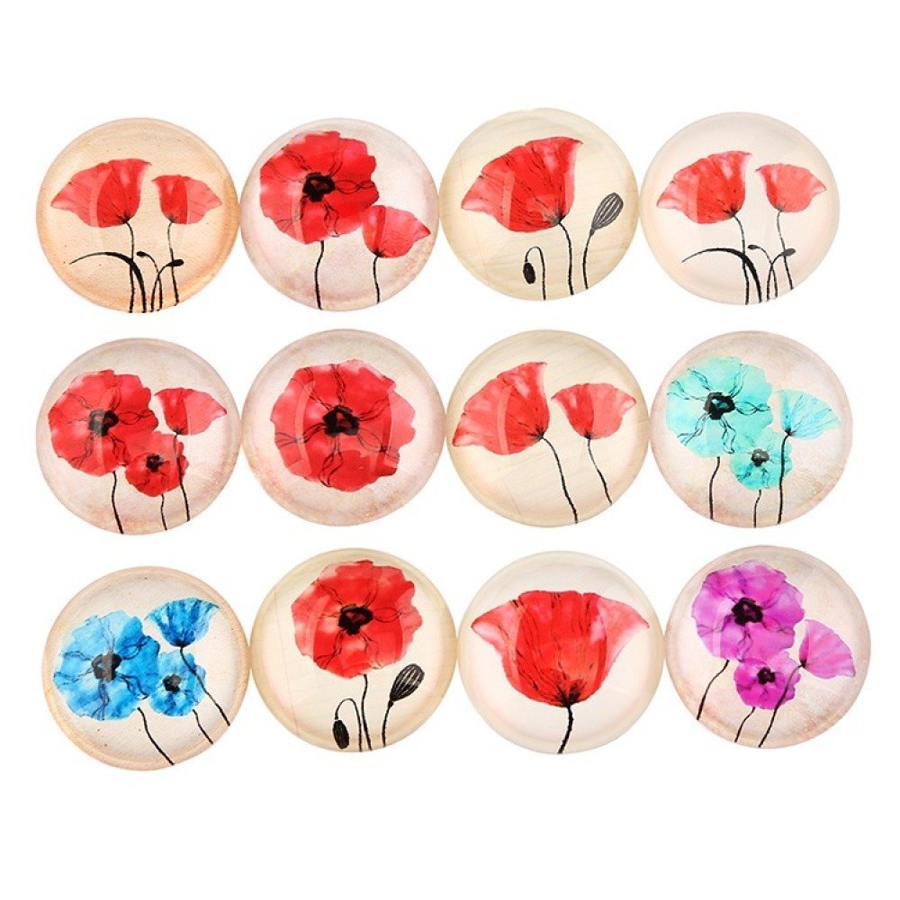 Lot van 20 ronde glazen cabochons 25 mm Klaproos bloem