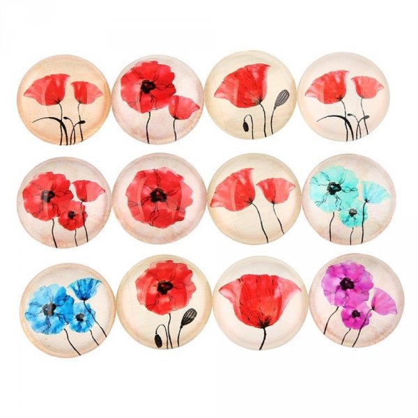 Lot van 20 ronde glazen cabochons 25 mm Klaproos bloem