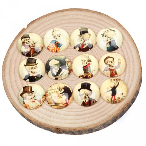 Lot 20 Ronde Glazen Cabochon 25mm Oude Man Skelet Gemengd Glazen Cabochon 