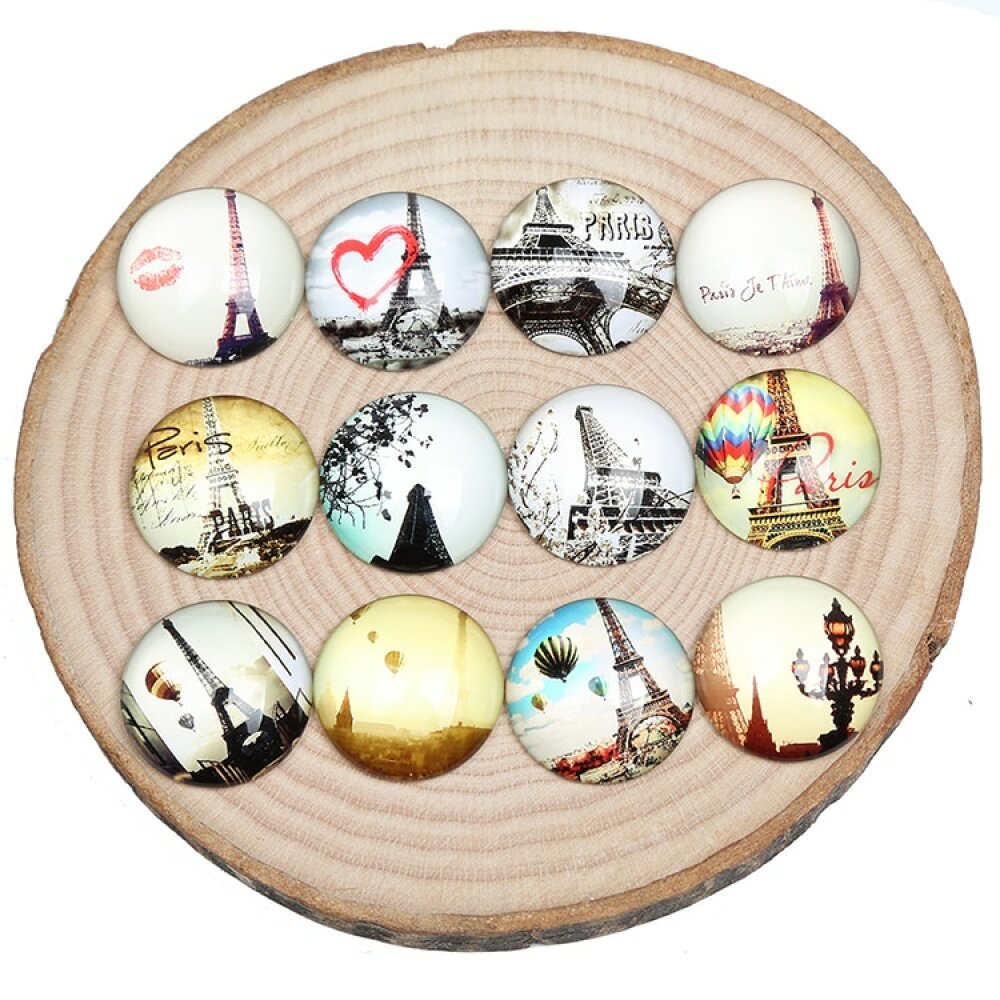 Lot 20 ronde glazen cabochons 25mm Eiffeltoren 03 gemengd Glazen cabochon 