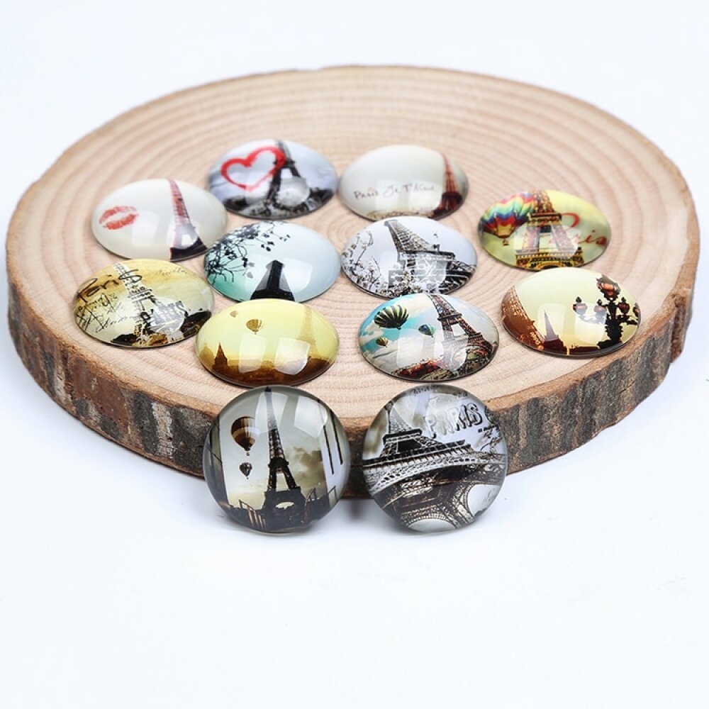 Lot 20 ronde glazen cabochons 25mm Eiffeltoren 03 gemengd Glazen cabochon 