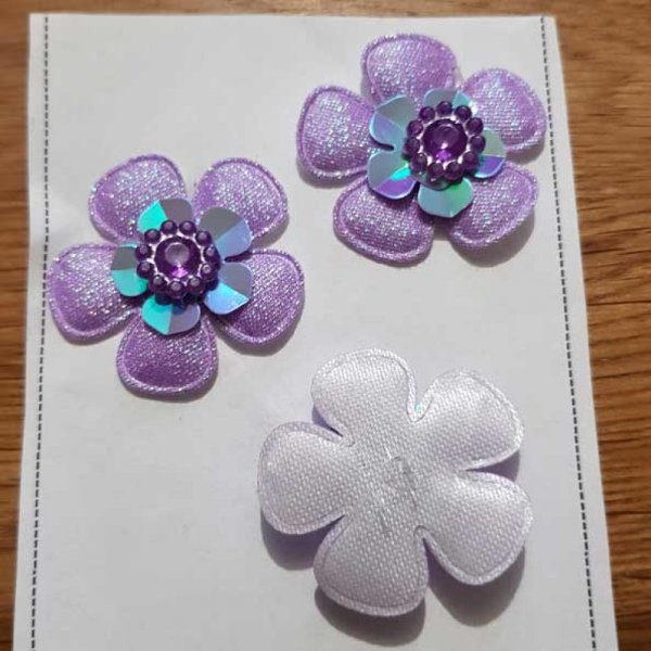 Set van 3 bloemen 5 bloemblaadjes Paarse stoffen