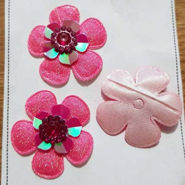 Set van 3 bloemen 5 bloemblaadjes Fushia Stoffen