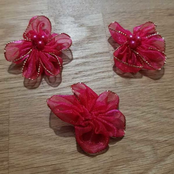 Set van 3 kleurrijke bloemen Organza Stoffen Fushia