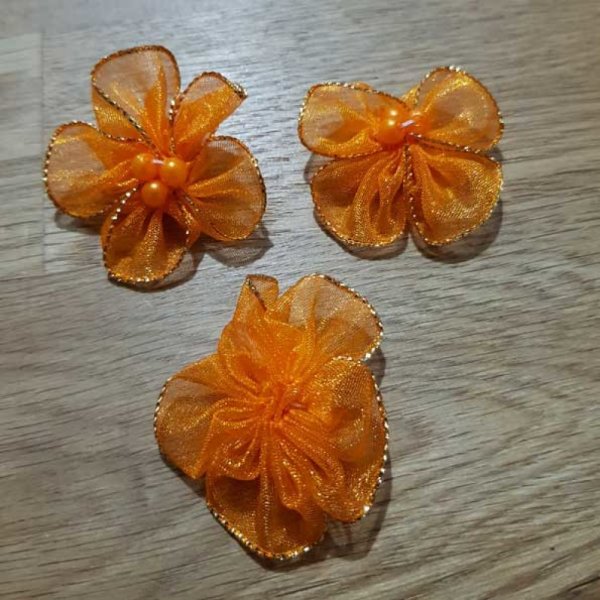 Set van 3 kleurrijke bloemen Organza Stoffen Oranje