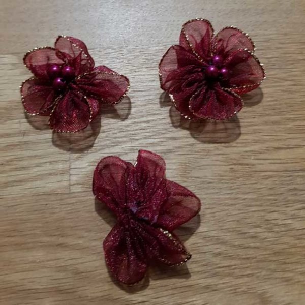 Set van 3 kleurrijke bloemen Organza Stoffen Bordeaux