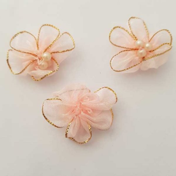 Set van 3 gekleurde bloemen Organza Stoffen Zalm
