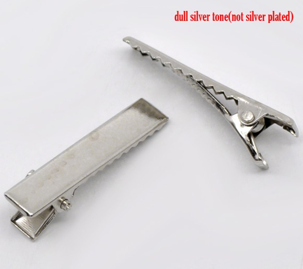 Set van 10 krokodillenklemmen - zilverkleurig 32 mm x 7 mm.