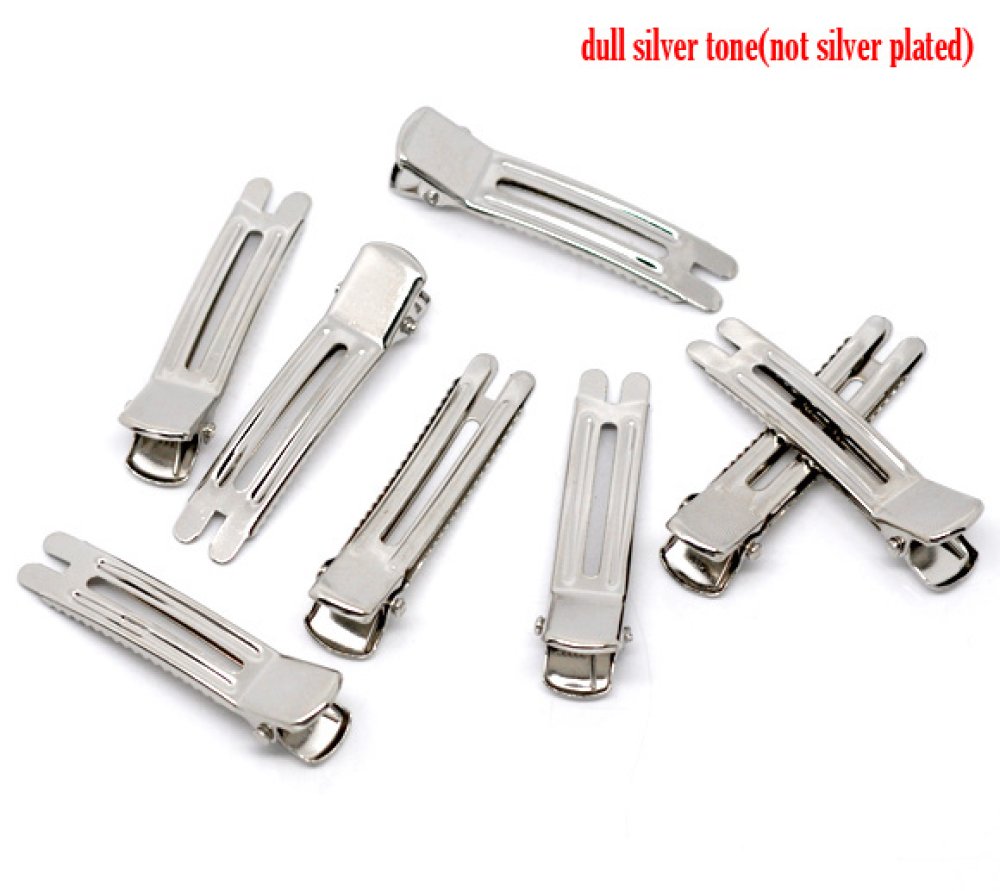 Set van 30 haarspelden krokodillenklemmen - zilverkleurig 47 mm x 12 mm.