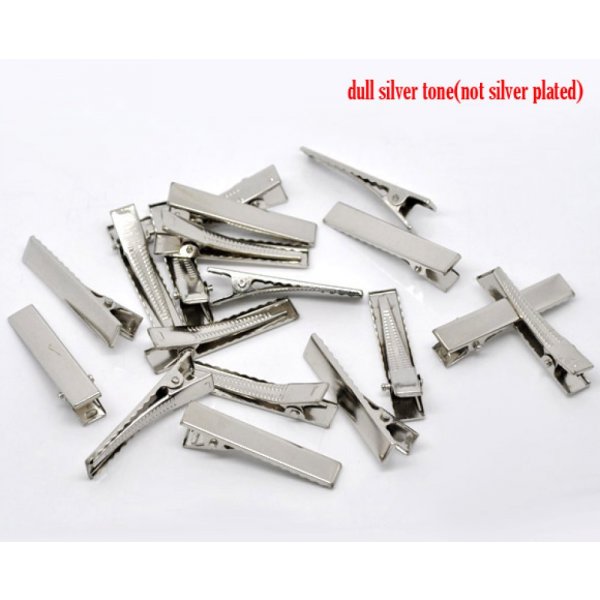 Lot de 50 &eacute;pingles cheveux pinces barrettes Crocodiles - Couleur Argent 40 mm x 8 mm