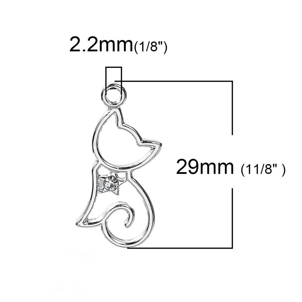 Set van 5 Kat Bedels N°2 Zilver 29 mm x 13 mm