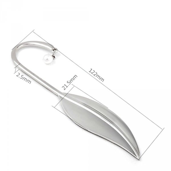 Marque page N&deg;19 Forme Feuille Blanc et Perles