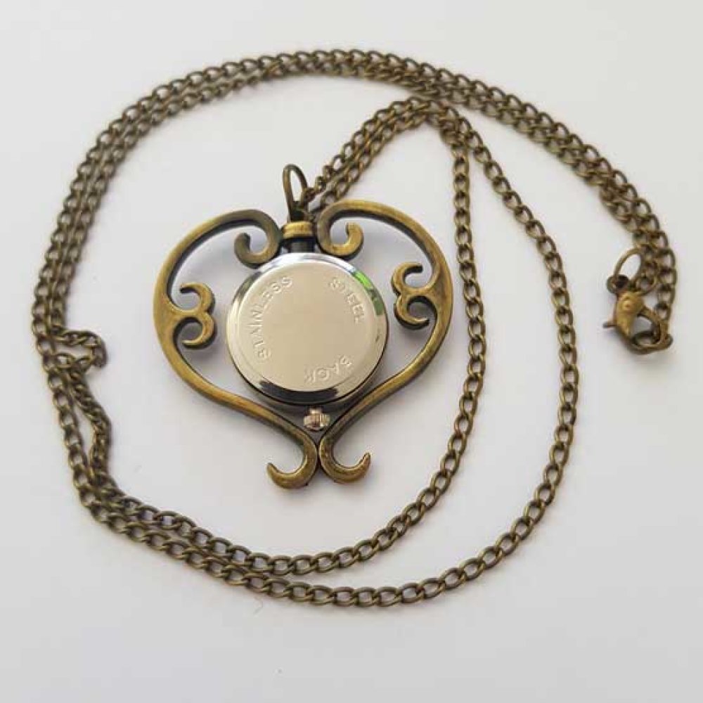 Antiek bronzen hartenhorloge met ketting