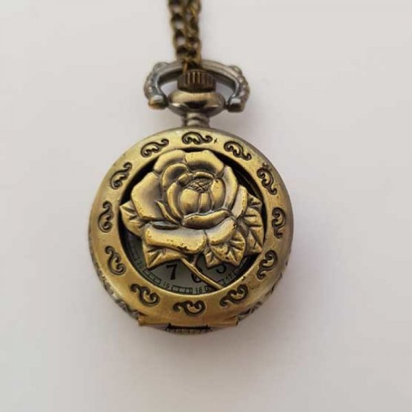 Bloem 03 Antiek Brons Gousset Horloge met Ketting