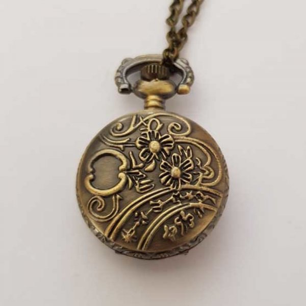 Bloem 03 Antiek Brons Gousset Horloge met Ketting