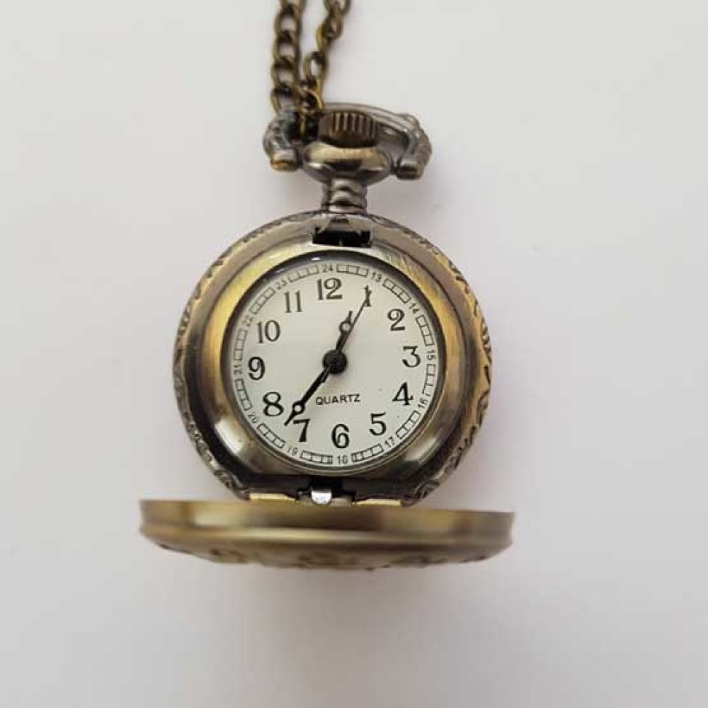 Bloem 03 Antiek Brons Gousset Horloge met Ketting