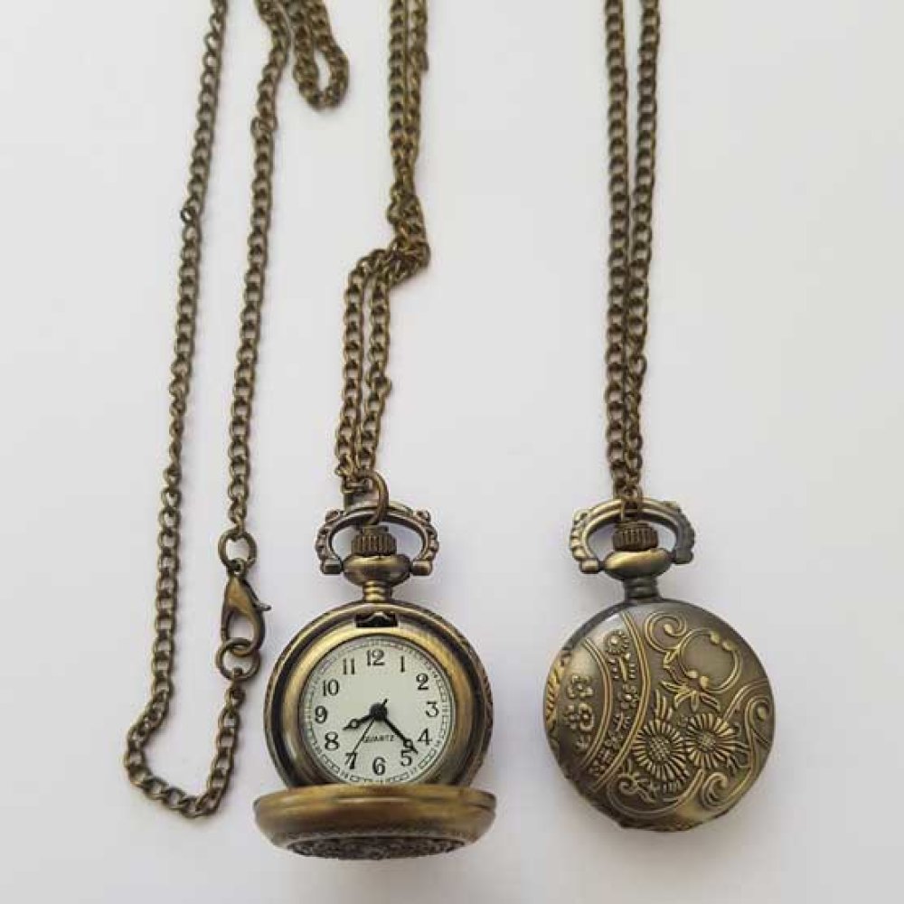 Bloem 02 Antiek Brons Gousset Horloge met Ketting