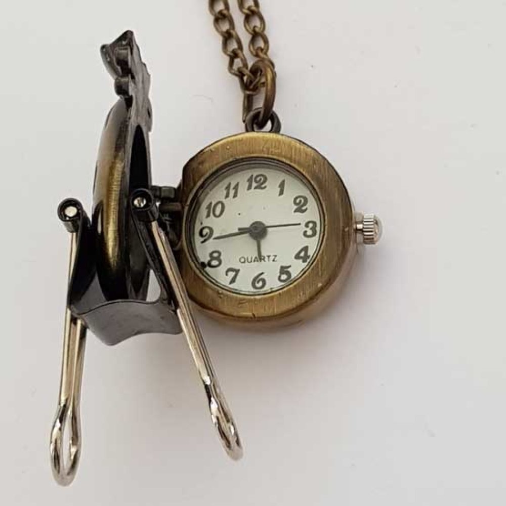 Geldgleufhorloge antiek brons met ketting