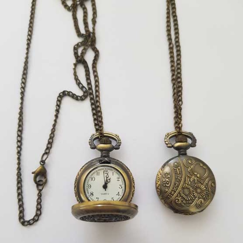 Rond 01 Antiek Brons Horloge met Ketting