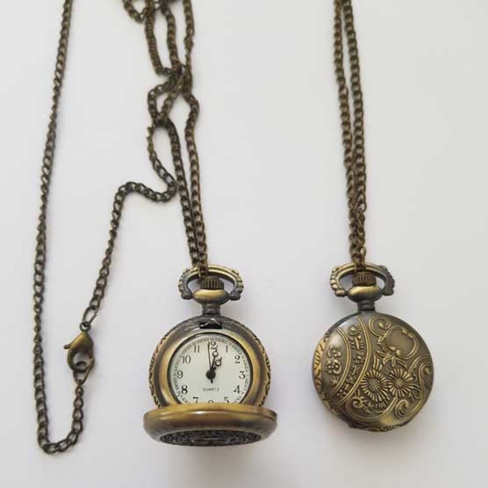 Rond 01 Antiek Brons Horloge met Ketting