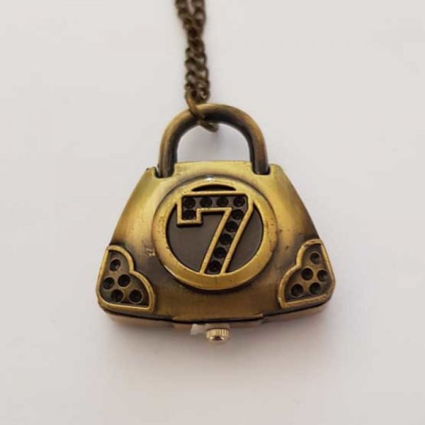 Antiek bronzen zakhorloge met ketting