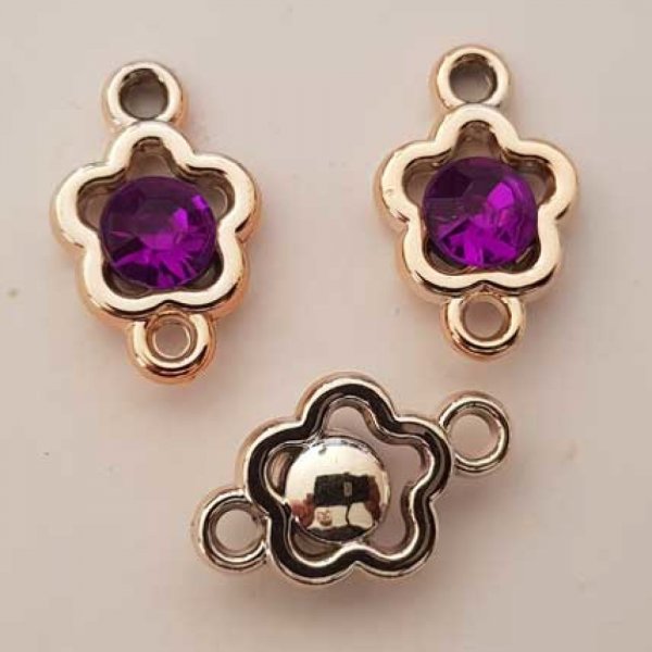 Pendentif en plastique et strass acrylique fleur entre deux N&deg;02 violet