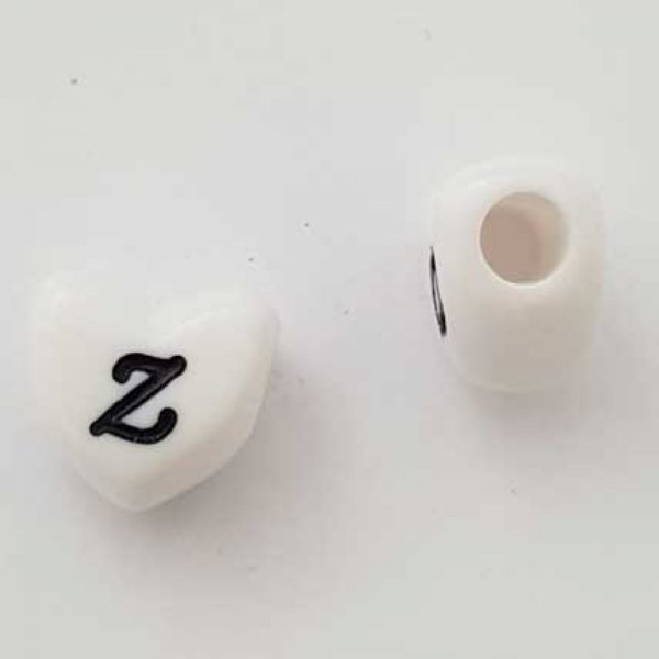 Perle C&oelig;ur Lettre Z Blanc Noir 11mm
