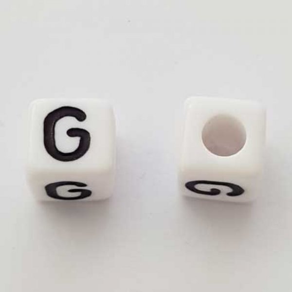 Perle Carr&eacute; Lettre G Blanc Noir 8mm